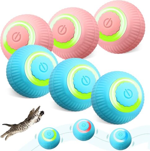 6 Pack Interactive Cat Ball Toy for Indoor Automatic Smart Rolling Ball with LED Light 2 Modes Electric Self Rolling Toy for Large and Small Puppy Kitten in Saudi Arabia