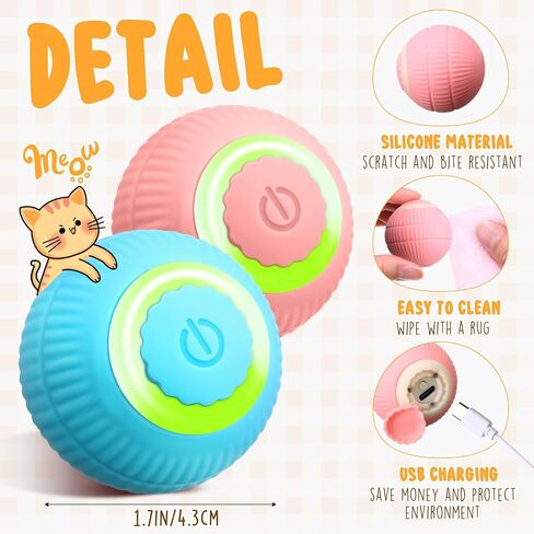 6 Pack Interactive Cat Ball Toy for Indoor Automatic Smart Rolling Ball with LED Light 2 Modes Electric Self Rolling Toy for Large and Small Puppy Kitten in Saudi Arabia