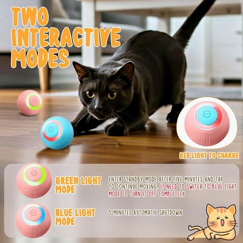 6 Pack Interactive Cat Ball Toy for Indoor Automatic Smart Rolling Ball with LED Light 2 Modes Electric Self Rolling Toy for Large and Small Puppy Kitten in Saudi Arabia