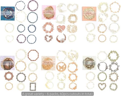 60pcs إطارات ورق البطاقة الزخرفية لرواية سكرابوكينغ ، 6 عبوات زهرة الزهرة الزهرة الزهور ، بطاقة الحدود المقطوعة لتصنيع البطاقات المجلات المجلات المجلية الفنية. in Saudi Arabia