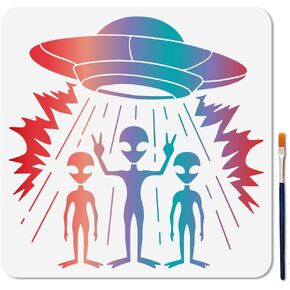 Mayjoydiy enize stencils stencils stencils stusible stencils stency for paint 11.8x11.8 بوصات قوالب رسم سفينة فضائية مع فرشاة الطلاء لأثاث الحائط الخشبي أرضية زخرفة هدية المنزل in Kuwait