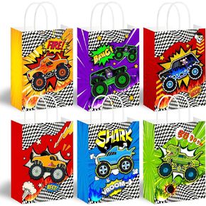 Batyongoga 24pcs Car Goodie حقائب مع مقابض - 6 أنماط فريدة من نوعها ، وأكياس معالجة الورق Kraft لحفلة عيد ميلاد الأطفال ، والاستحمام الطفل ، وسباق موضوع حفلات ، وصناديق الهدايا ، والزخارف ، واللوازم in Kuwait