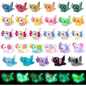 29 Pcs Luminous Mini Resin Axolotl Glow in The Dark Little Tiny Resin Figurines Axolotl Bulk for DIY Garden Dollhouse Birthday Party Decoration Aquarium in Kuwait