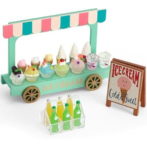 مجموعات لعبة الآيس كريم الصغيرة للعب المطبخ - شاحنة طعام مصغرة مع عربة خشبية ، 7 عصائر ، مخاريط وزجاجات مشروب لديكور الدمية ، الطعام والملحقات ، هدية عيد ميلاد لعب الفتيات والفتيان in Kuwait