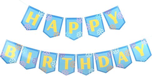 Yellow Cartoon Birthday Party Decorations Sponge Pre Strung Cartoon Banner Sign Yellow and Blue Happy Birthday Banner Seabed Flower for Seaside Sponge Fans Party Decor Photo Backdrop Supplies in Saudi Arabia