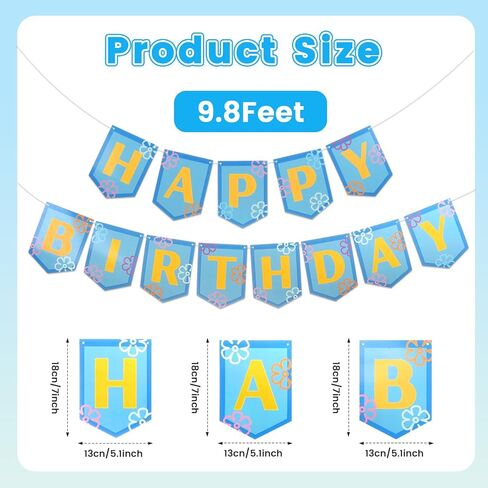 Yellow Cartoon Birthday Party Decorations Sponge Pre Strung Cartoon Banner Sign Yellow and Blue Happy Birthday Banner Seabed Flower for Seaside Sponge Fans Party Decor Photo Backdrop Supplies in Saudi Arabia