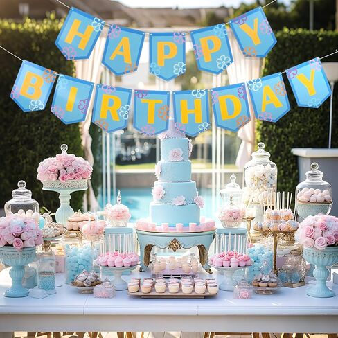 Yellow Cartoon Birthday Party Decorations Sponge Pre Strung Cartoon Banner Sign Yellow and Blue Happy Birthday Banner Seabed Flower for Seaside Sponge Fans Party Decor Photo Backdrop Supplies in Saudi Arabia