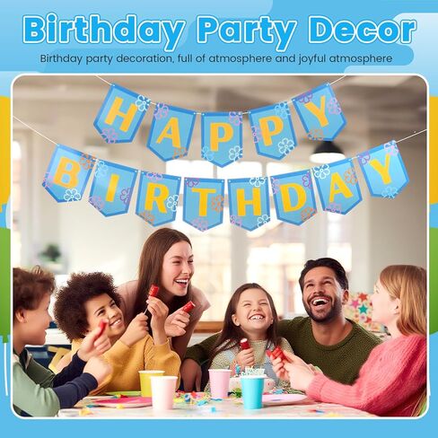 Yellow Cartoon Birthday Party Decorations Sponge Pre Strung Cartoon Banner Sign Yellow and Blue Happy Birthday Banner Seabed Flower for Seaside Sponge Fans Party Decor Photo Backdrop Supplies in Saudi Arabia