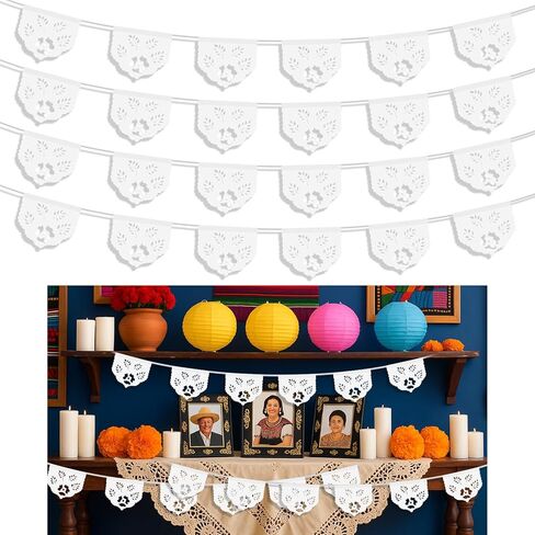 TaoBary 6 Pack Mini Papel Picado Banner for Dia De Los Muertos Altar Ofrenda Decorations Set Day of The Dead Paper Decor Mexican Fiesta Themed Banner Flags Garlands Cinco De Mayo Decor(Yellow,Orange) in Saudi Arabia