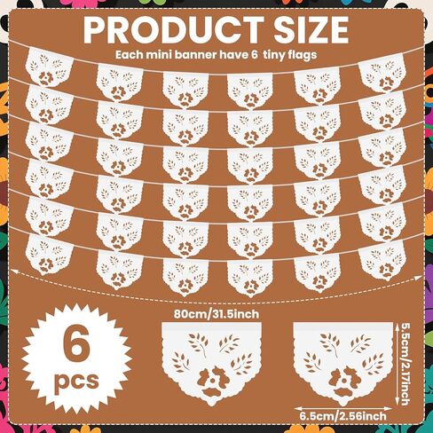 TaoBary 6 Pack Mini Papel Picado Banner for Dia De Los Muertos Altar Ofrenda Decorations Set Day of The Dead Paper Decor Mexican Fiesta Themed Banner Flags Garlands Cinco De Mayo Decor(Yellow,Orange) in Saudi Arabia