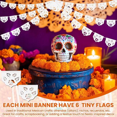 TaoBary 6 Pack Mini Papel Picado Banner for Dia De Los Muertos Altar Ofrenda Decorations Set Day of The Dead Paper Decor Mexican Fiesta Themed Banner Flags Garlands Cinco De Mayo Decor(Yellow,Orange) in Saudi Arabia