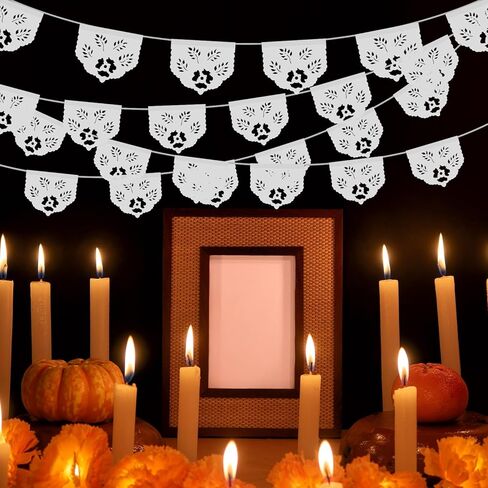 TaoBary 6 Pack Mini Papel Picado Banner for Dia De Los Muertos Altar Ofrenda Decorations Set Day of The Dead Paper Decor Mexican Fiesta Themed Banner Flags Garlands Cinco De Mayo Decor(Yellow,Orange) in Saudi Arabia