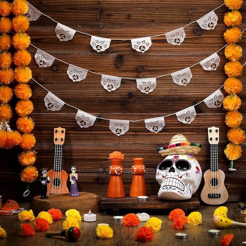 TaoBary 6 Pack Mini Papel Picado Banner for Dia De Los Muertos Altar Ofrenda Decorations Set Day of The Dead Paper Decor Mexican Fiesta Themed Banner Flags Garlands Cinco De Mayo Decor(Yellow,Orange) in Saudi Arabia