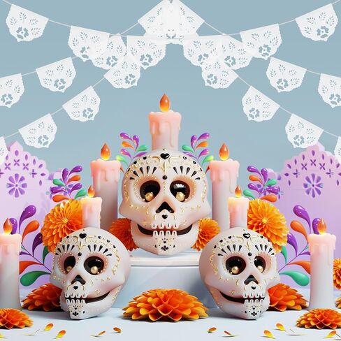 TaoBary 6 Pack Mini Papel Picado Banner for Dia De Los Muertos Altar Ofrenda Decorations Set Day of The Dead Paper Decor Mexican Fiesta Themed Banner Flags Garlands Cinco De Mayo Decor(Yellow,Orange) in Saudi Arabia