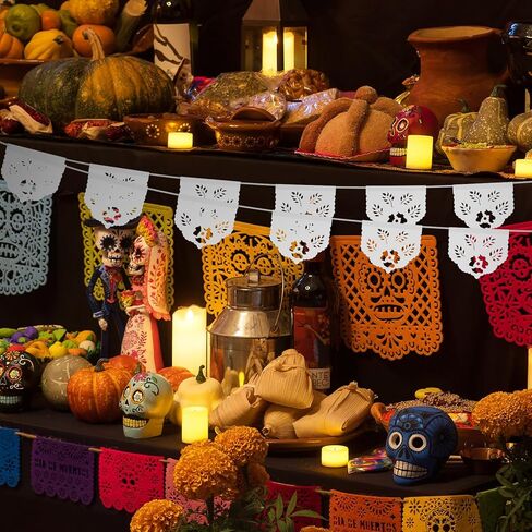 TaoBary 6 Pack Mini Papel Picado Banner for Dia De Los Muertos Altar Ofrenda Decorations Set Day of The Dead Paper Decor Mexican Fiesta Themed Banner Flags Garlands Cinco De Mayo Decor(Yellow,Orange) in Saudi Arabia