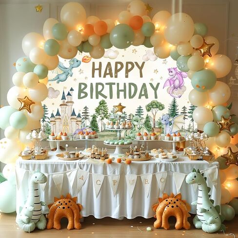 Avezano Dragon Birthday Decorations Dragon Happy Birthday Backdrop Watercolor Castle Dragons Bday Party Banner 6 x 3.6 ft in Saudi Arabia