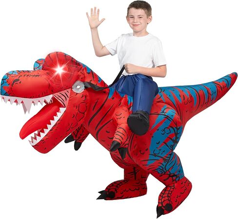 Spooktacular Creations Kids Halloween Inflatable Dinosaur Costumes, LED Eyes Riding T-rex Blow Up Costume for Halloween Party in Saudi Arabia