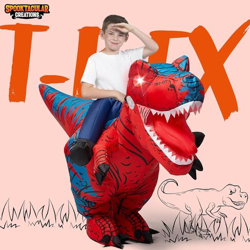 Spooktacular Creations Kids Halloween Inflatable Dinosaur Costumes, LED Eyes Riding T-rex Blow Up Costume for Halloween Party in Saudi Arabia