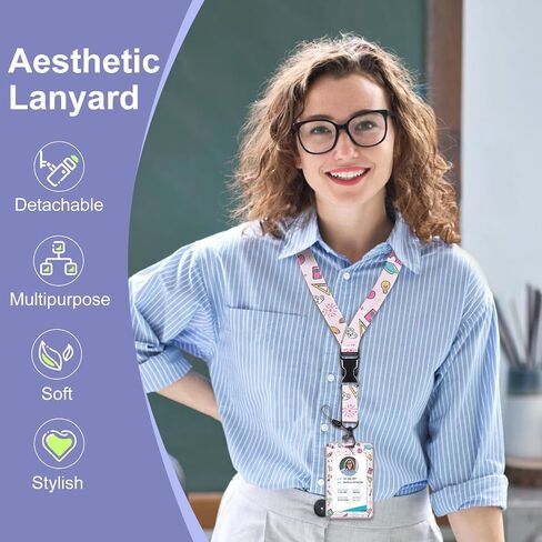 معلم أفراح الحبل مع حامل الهوية - لطيف وردي قابلة للسحب شارة بكرة مقطع العلامة العمودية العلامة الشارة الحاشية للعودة إلى موسم المدرسة المعلمين المعلمين هدايا in Kuwait