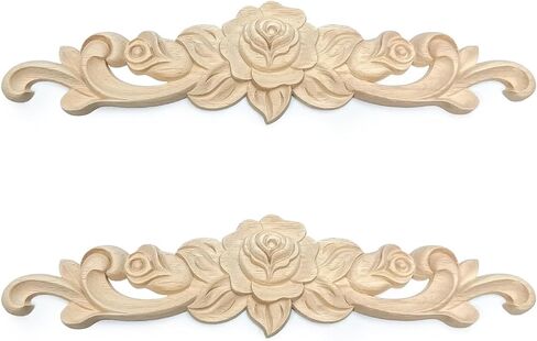 4pcs زخرفية خشب خشب المنحوتة المنحوتة ، 11.8 × 2.8 بوصة من الخشب الصلب الصلب غير المصقول شارات نحت طويلة لأثاث خزانة خزانة خزانة خزانة DIY (12x3 بوصة ، 4 مساءً) in Saudi Arabia