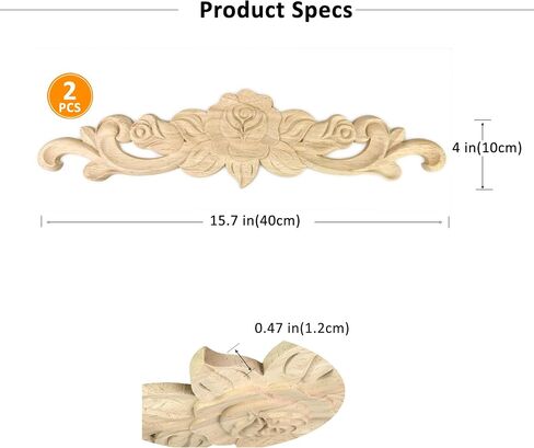 4pcs زخرفية خشب خشب المنحوتة المنحوتة ، 11.8 × 2.8 بوصة من الخشب الصلب الصلب غير المصقول شارات نحت طويلة لأثاث خزانة خزانة خزانة خزانة DIY (12x3 بوصة ، 4 مساءً) in Saudi Arabia