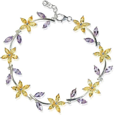 Silvershake 8.19 CTW Genuine Marquise Shape Violet Tanzanite 925 Sterling Silver Flower Leaf 7 to 8 Inch Adjustable Bracelet December Gemstone Birthstone in Saudi Arabia