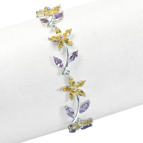 Silvershake 8.19 CTW Genuine Marquise Shape Violet Tanzanite 925 Sterling Silver Flower Leaf 7 to 8 Inch Adjustable Bracelet December Gemstone Birthstone in Saudi Arabia