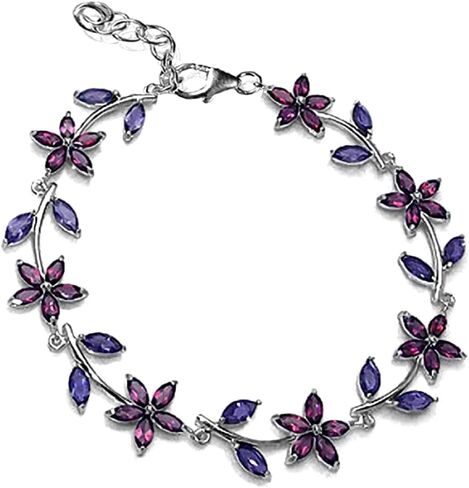 Silvershake 8.19 CTW Genuine Marquise Shape Violet Tanzanite 925 Sterling Silver Flower Leaf 7 to 8 Inch Adjustable Bracelet December Gemstone Birthstone in Saudi Arabia