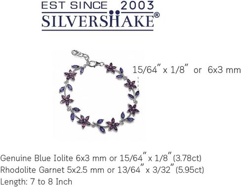 Silvershake 8.19 CTW Genuine Marquise Shape Violet Tanzanite 925 Sterling Silver Flower Leaf 7 to 8 Inch Adjustable Bracelet December Gemstone Birthstone in Saudi Arabia