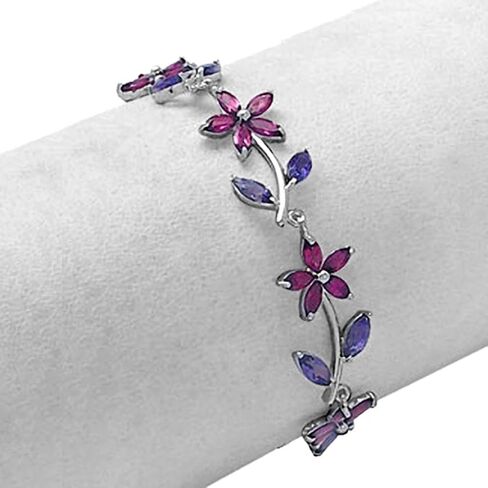 Silvershake 8.19 CTW Genuine Marquise Shape Violet Tanzanite 925 Sterling Silver Flower Leaf 7 to 8 Inch Adjustable Bracelet December Gemstone Birthstone in Saudi Arabia