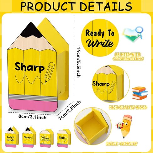 gisgfim 4 Pcs Pencil Shaped Holder Sharp and Dull Pencil Holder Wooden Dispenser Pencils Storage Organizer Container for Back to School Teachers Classroom Office Desk Management Organization in Kuwait