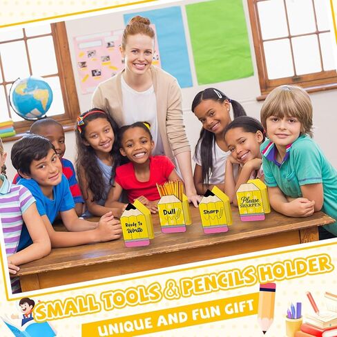 gisgfim 4 Pcs Pencil Shaped Holder Sharp and Dull Pencil Holder Wooden Dispenser Pencils Storage Organizer Container for Back to School Teachers Classroom Office Desk Management Organization in Kuwait