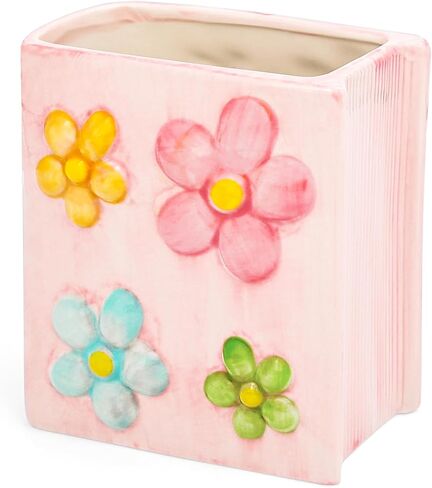 Book Vase Flower Pencil Cup Pen Holder For Office Desk Decorative Books Pink Flower Vase Cute Toothbrush Holders Home Decor Teacher Book Gifts for Women Small Makeup Brushes Holder in Kuwait