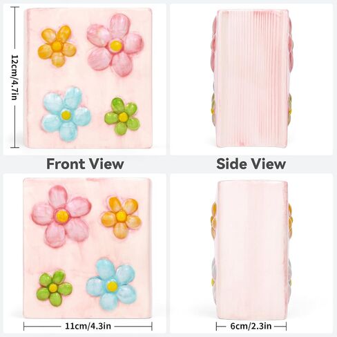 Book Vase Flower Pencil Cup Pen Holder For Office Desk Decorative Books Pink Flower Vase Cute Toothbrush Holders Home Decor Teacher Book Gifts for Women Small Makeup Brushes Holder in Kuwait