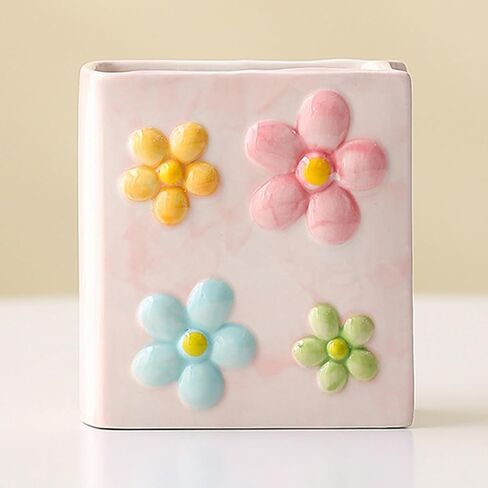 Book Vase Flower Pencil Cup Pen Holder For Office Desk Decorative Books Pink Flower Vase Cute Toothbrush Holders Home Decor Teacher Book Gifts for Women Small Makeup Brushes Holder in Kuwait