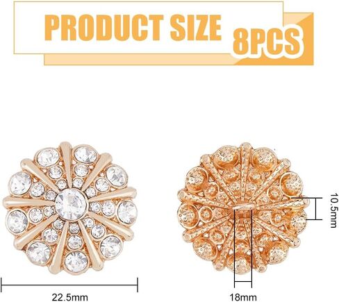Superfindings 8pcs زهرة أزرار شانكون زهرة 22.5 ملم خياطة على أزرار الذهب الفاتح الزخارف الكريستالية مع فتحة واحدة للمعاطف لباس المجوهرات DIY صنع زينة الصياغة in Kuwait