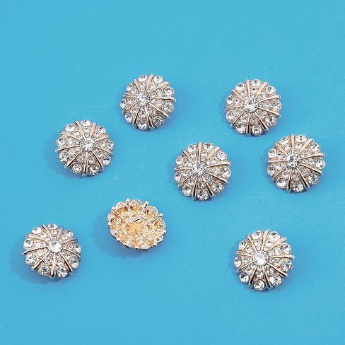 Superfindings 8pcs زهرة أزرار شانكون زهرة 22.5 ملم خياطة على أزرار الذهب الفاتح الزخارف الكريستالية مع فتحة واحدة للمعاطف لباس المجوهرات DIY صنع زينة الصياغة in Kuwait