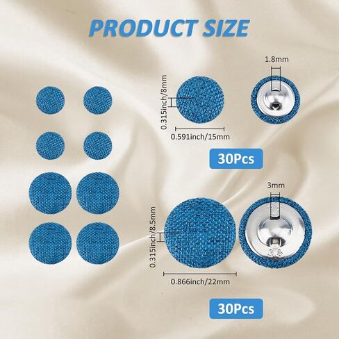 SUPERFINDINGS 60Pcs 2Styles Button Covers Fabric Cover Buttons 1-Hole Cloth Jeans Button Kits Tack Pant Buttons Replacement Flat Round for Light Steel Blue Denim Pants Jackets Clothes, Hole: 1.8~3mm in Saudi Arabia