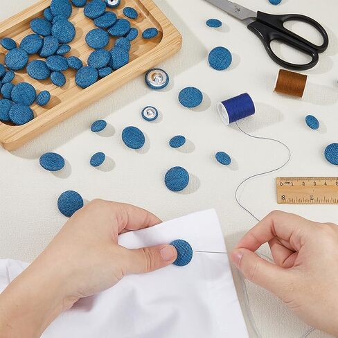 SUPERFINDINGS 60Pcs 2Styles Button Covers Fabric Cover Buttons 1-Hole Cloth Jeans Button Kits Tack Pant Buttons Replacement Flat Round for Light Steel Blue Denim Pants Jackets Clothes, Hole: 1.8~3mm in Saudi Arabia