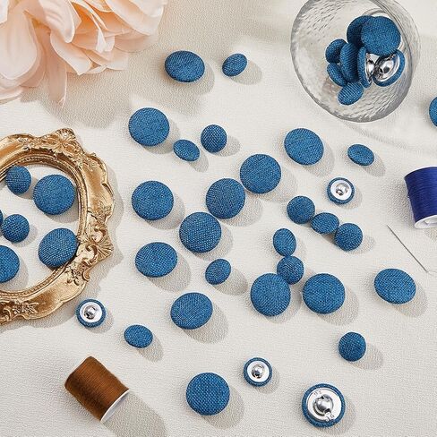 SUPERFINDINGS 60Pcs 2Styles Button Covers Fabric Cover Buttons 1-Hole Cloth Jeans Button Kits Tack Pant Buttons Replacement Flat Round for Light Steel Blue Denim Pants Jackets Clothes, Hole: 1.8~3mm in Saudi Arabia