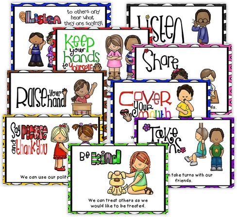 Richardy 9 PCS A4 Size Rules Rules Posters Decorations Behavior Schools Schools Pelebs Heabits Heabits Malle in Kuwait