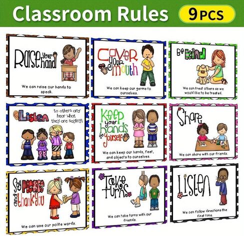 Richardy 9 PCS A4 Size Rules Rules Posters Decorations Behavior Schools Schools Pelebs Heabits Heabits Malle in Kuwait