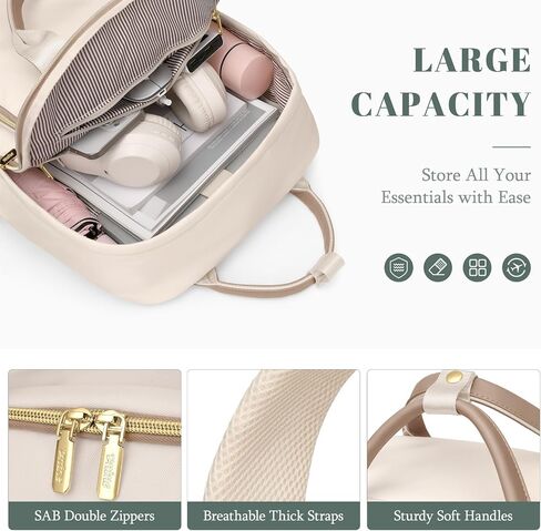 VNINE Laptop Backpack for Women Work 15.6 Inch Computer Backpacks Purse Large Capacity Carry on Bookbag Waterproof Lightweight Daypack Bag for College Nurse Teacher Travel Beige in Saudi Arabia