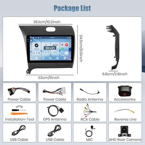 Roinvou 2+32G Android CarPlay Stereo for 2013-2018 KIA Cerato K3 Forte, 9'' Touch Screen in-Dash GPS Navigation with Built-in Wireless CarPlay Android Auto Support Mirror Link BT RDS AHD DSP in Kuwait