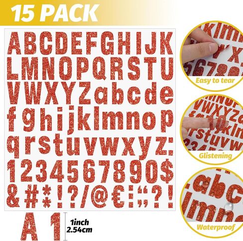 1215 Pcs 15 Sheets Letter Stickers Glitter Alphabet Stickers Small Self Adhesive Number Vinyl Stick on Letters Number Sticker for Scrapbooking Cup Water Bottles Crafts Sign Mailbox (Red,2 Inch) in Kuwait