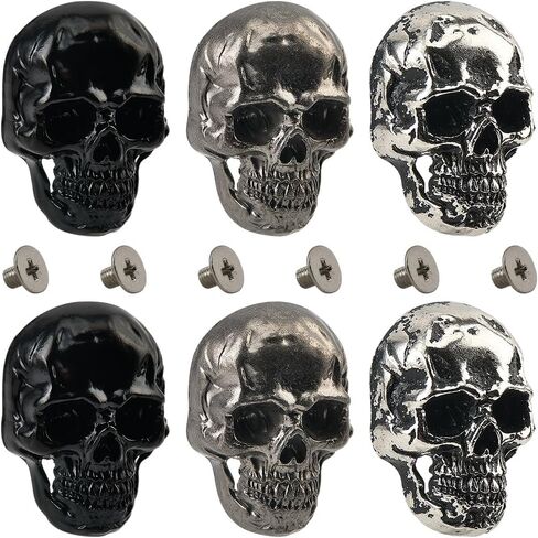 1 Box 4Pcs Antique Silver Skull Rivets With Screw Goth Alloy Conchos Pins Vintage Skeleton Stud Buttons Decorative Rock Style Rivet for Leather Purse Bag Clothing Accessories Halloween Decor in Saudi Arabia