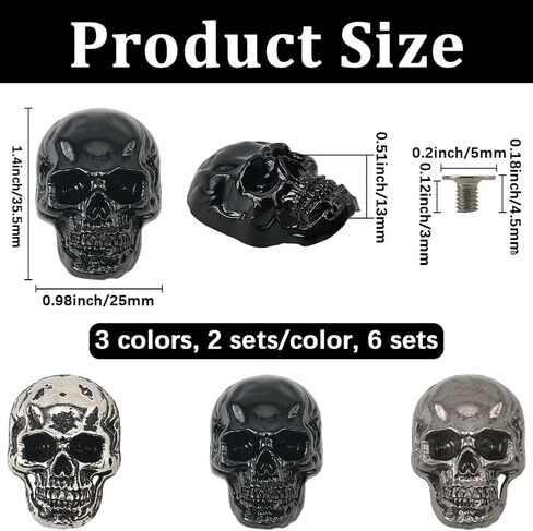 1 Box 4Pcs Antique Silver Skull Rivets With Screw Goth Alloy Conchos Pins Vintage Skeleton Stud Buttons Decorative Rock Style Rivet for Leather Purse Bag Clothing Accessories Halloween Decor in Saudi Arabia