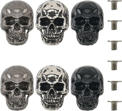 1 Box 4Pcs Antique Silver Skull Rivets With Screw Goth Alloy Conchos Pins Vintage Skeleton Stud Buttons Decorative Rock Style Rivet for Leather Purse Bag Clothing Accessories Halloween Decor in Saudi Arabia