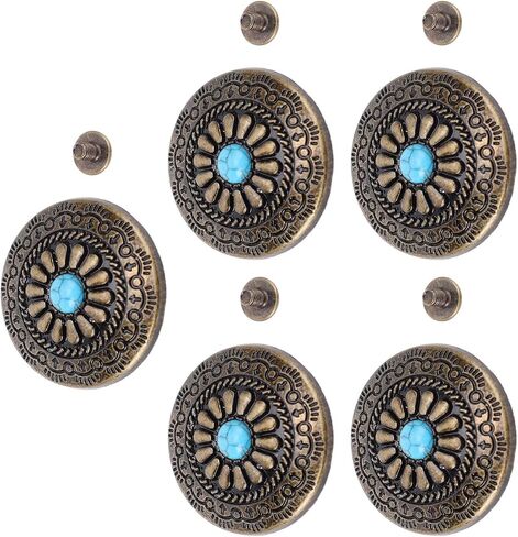 Srliya 5 Sets Blue Turquoise Flower Rivet, Decorative Alloy Screw Back Button for Belts, Bags, Crafts, with Exquisite Flower Pattern, Erosion, Suitable for Leather, Paper, Fabric in Saudi Arabia