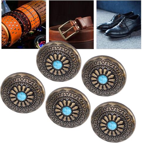 Srliya 5 Sets Blue Turquoise Flower Rivet, Decorative Alloy Screw Back Button for Belts, Bags, Crafts, with Exquisite Flower Pattern, Erosion, Suitable for Leather, Paper, Fabric in Saudi Arabia